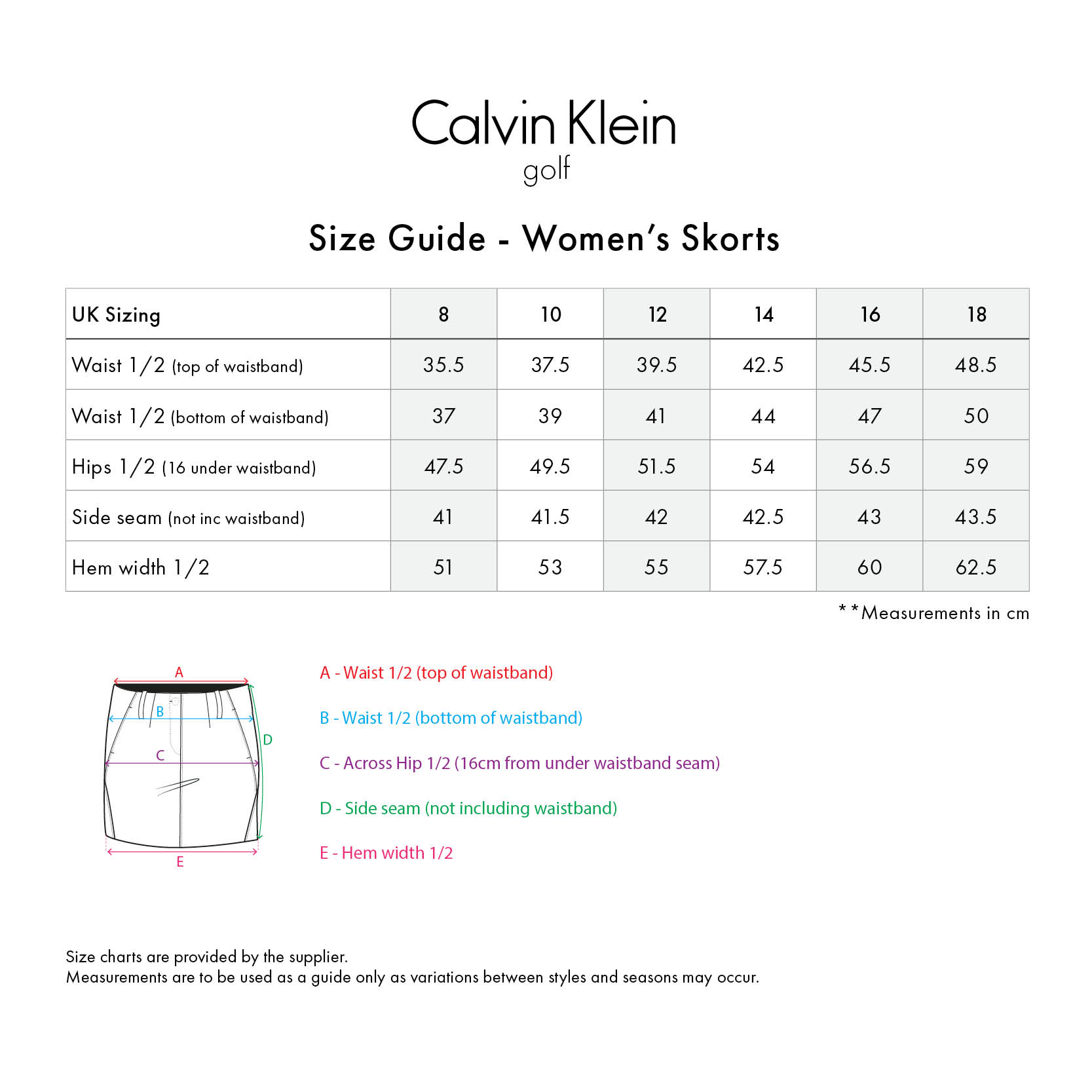 calvin klein-skorts-womens size chart